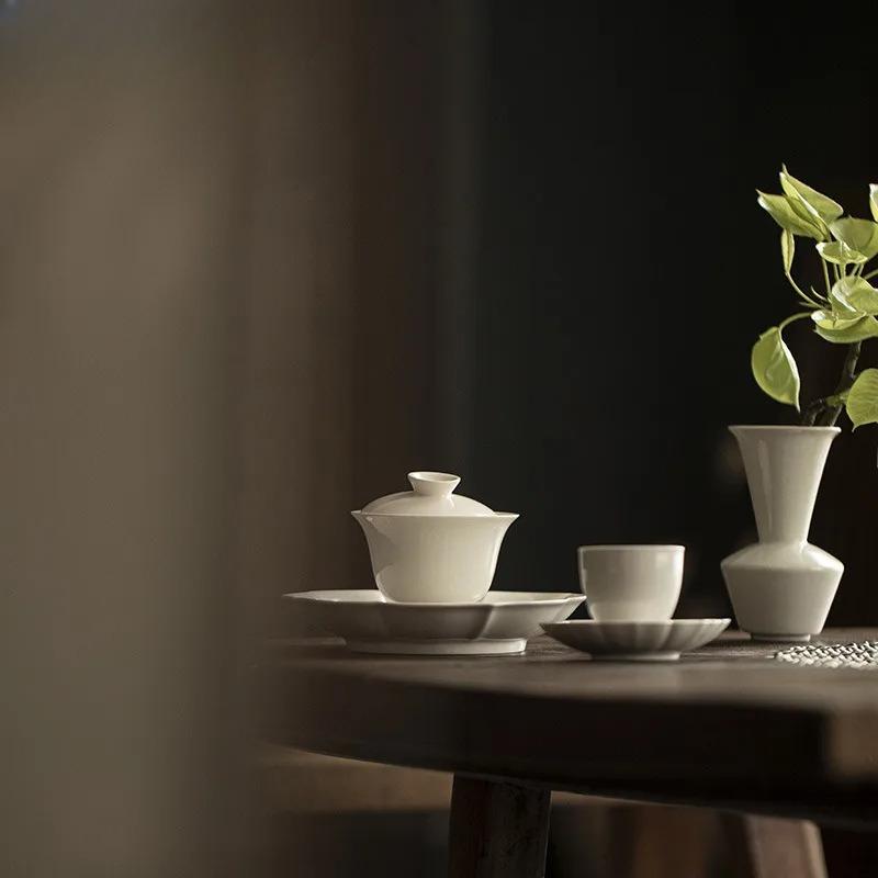 110ml Plant Ash Cover Bowl Creative High Footed Tea Tureen Boutique Ceramic Hand-grasp Bowl Gaiwan Antique Tea Brewing Teaware