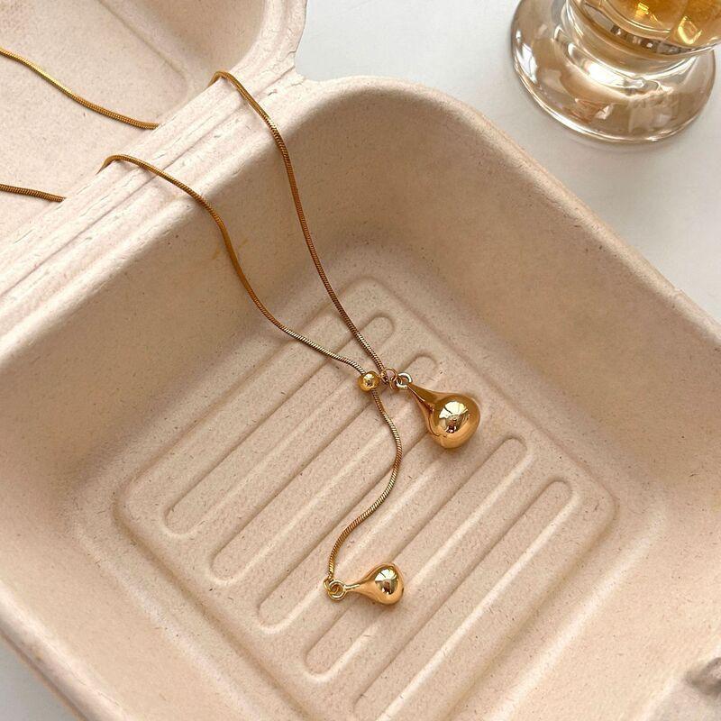 Elegant Water Drop Pendant Necklace Long Chain Minimalist Geometric Design Women Titanium Steel Copper Jewelry Gold