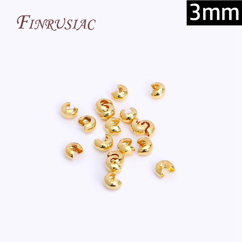 3mm/4mm Open Crimp Bead Covers 18K Real Gold Plated Round Covers For Crimp End Beads, DIY Jewelry Making Supplies Wholesale