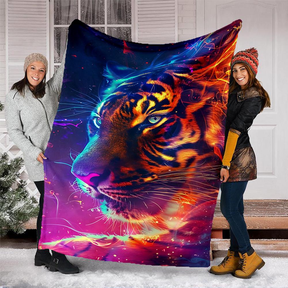1pc Tiger Art Print Outdoor Blanket, Lightweight Polyester,