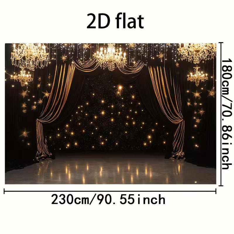 Black Gold Stage Curtain Tapestry, Chandelier Starlight Background Cloth, Party Prom Backdrop