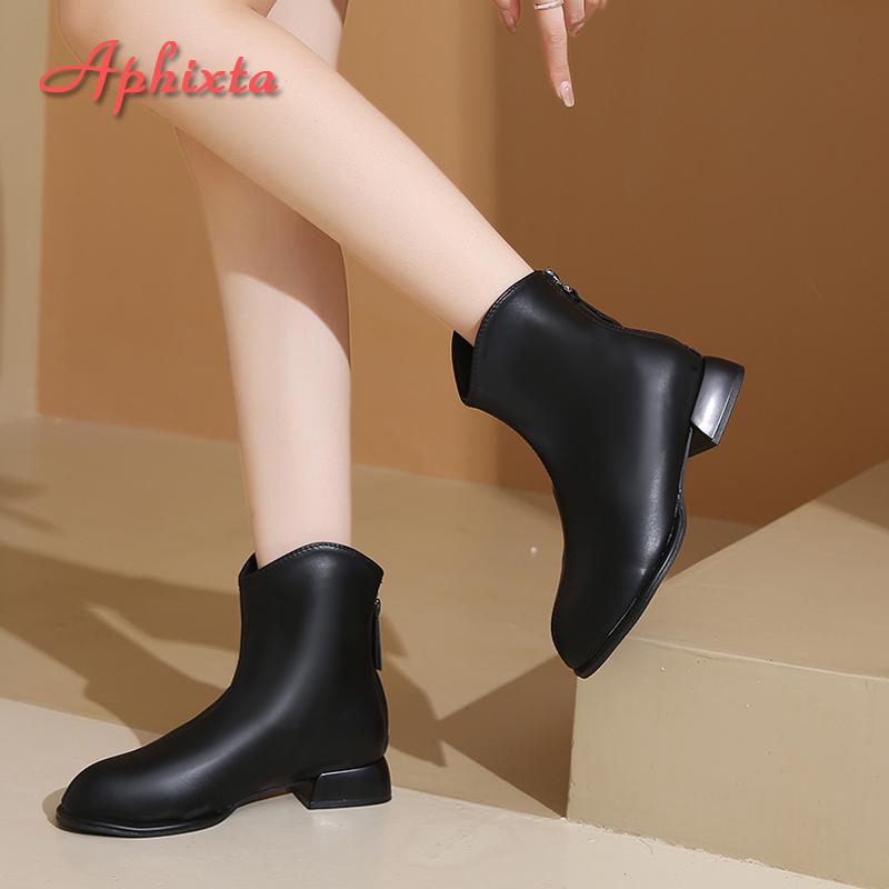 Aphixta Hot Sale Back Zipper Women Ankle Boots Square Heel Pointed Toe Lady Footwear Shoes Women Zapatos Mujer 2024