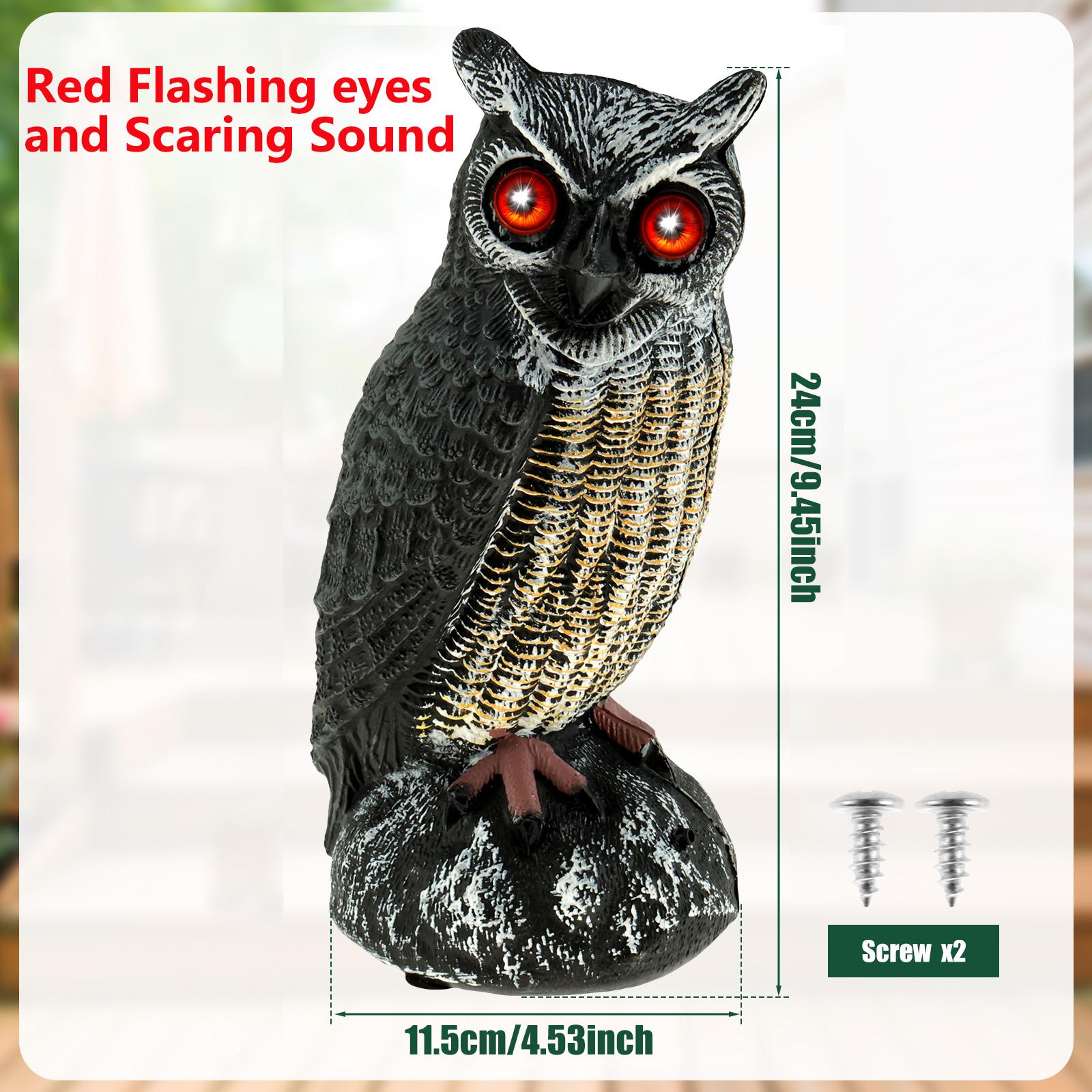 

Realistic Solar Fake Owl Decoy Plastic Owl Scarecrow Sculpture with Red Flashing Eyes and Sound For Garden Yard Scare Birds Away