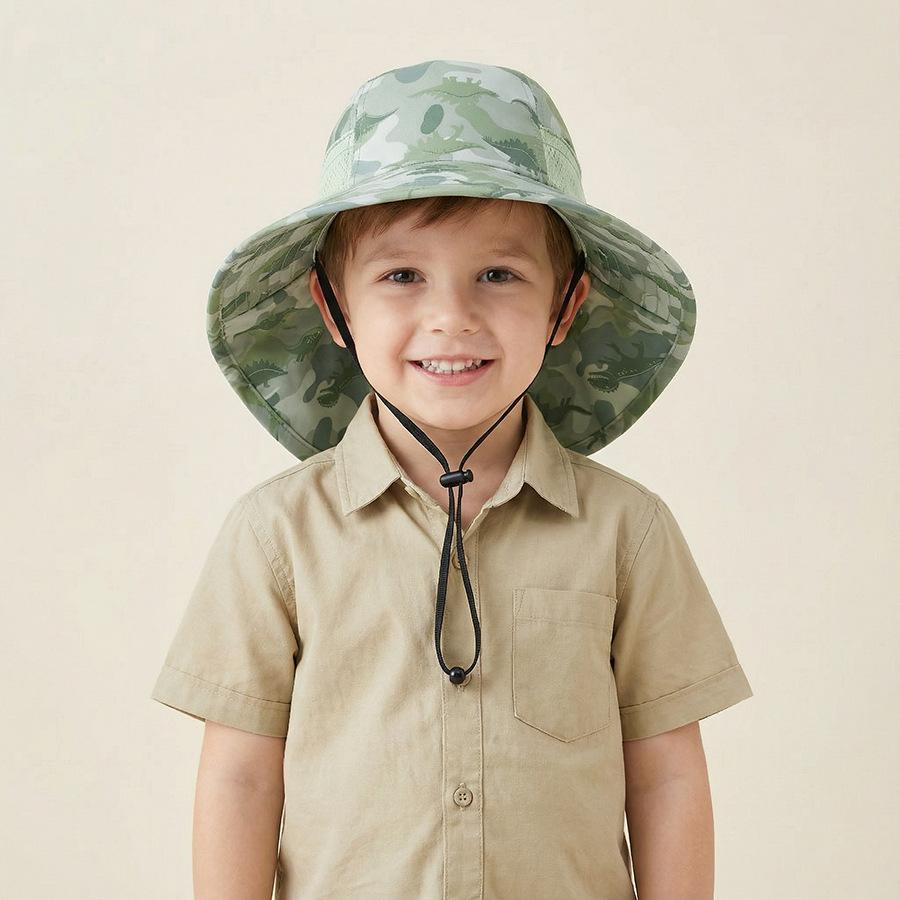 1-2Y 3-5Y 6-10Y Children's Sun Protection Hat Spring/Summer Lightweight Boys and Girls Printed Bucket Hat Beach Sun Shawl S