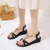 Large Size Wedge Heel Sandals Women's Summer New Foot Cover Beaded Rubber Sole Women's Sandals