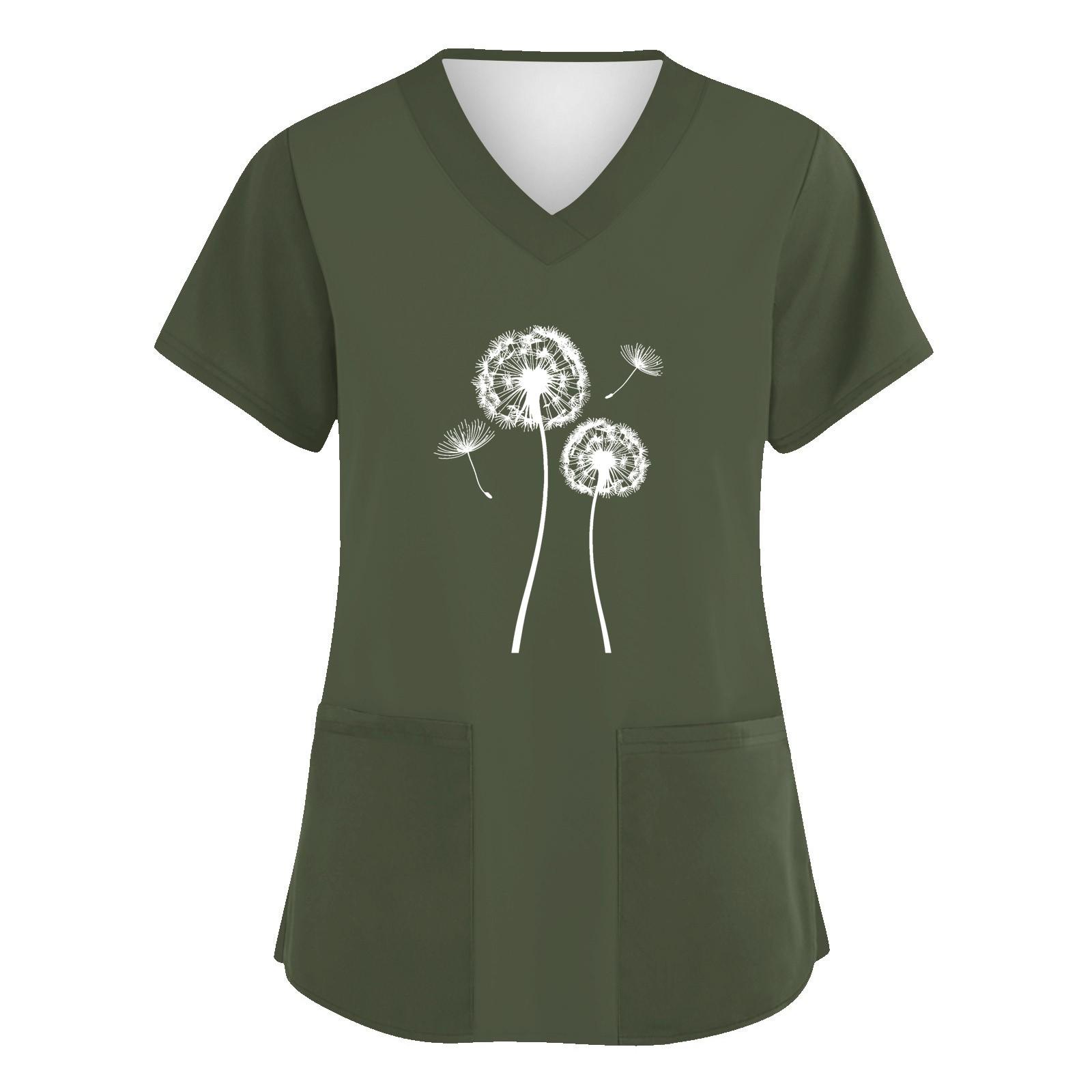 

Жіночий модний робочий одяг з V-подібним вирізом і короткими рукавами з принтованими кишенями XL