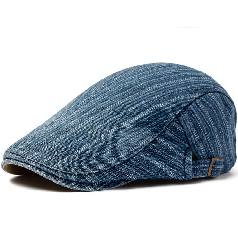 Denim gewaschene Baskenmütze Herren Baumwolle Schattierung Vorwärtskappe Retro Britische Autolinie Literarische Kappe