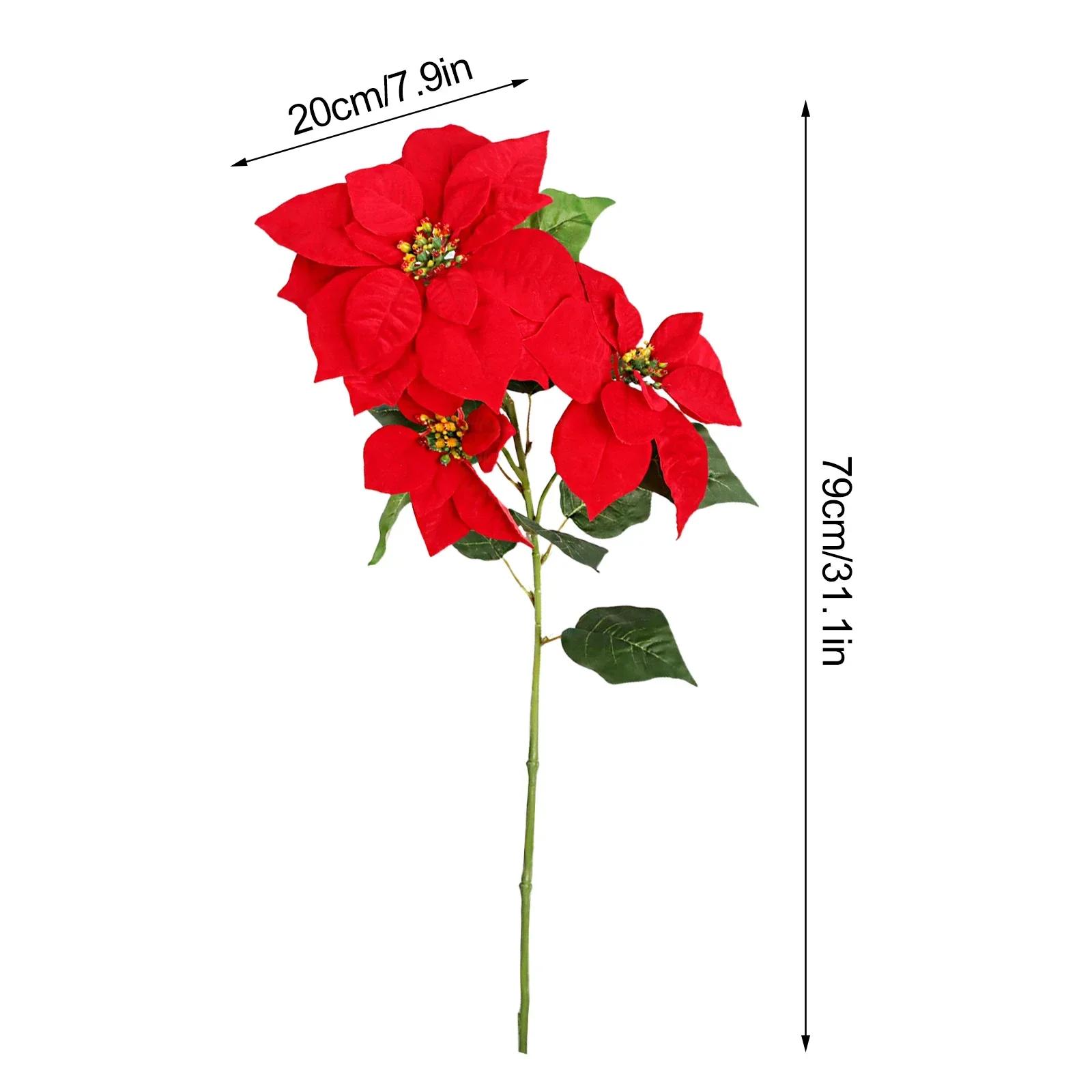 

Real Touch Flannel Artificial Poinsettia Branch Christmas Red Flowers Bouquet Office School Home Decoration Xmas Tree Ornament красный
