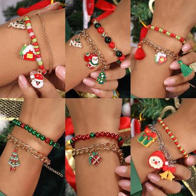 Cross-border European & American Christmas Gift Box: Beaded Bracelet Set with Santa Claus & Christmas Tree Charms