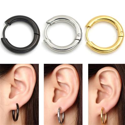 1PC Stainless Steel 10/12/16mm Antiallergic Simple Punk Circle Earrings for Women Men Jewelry Gift