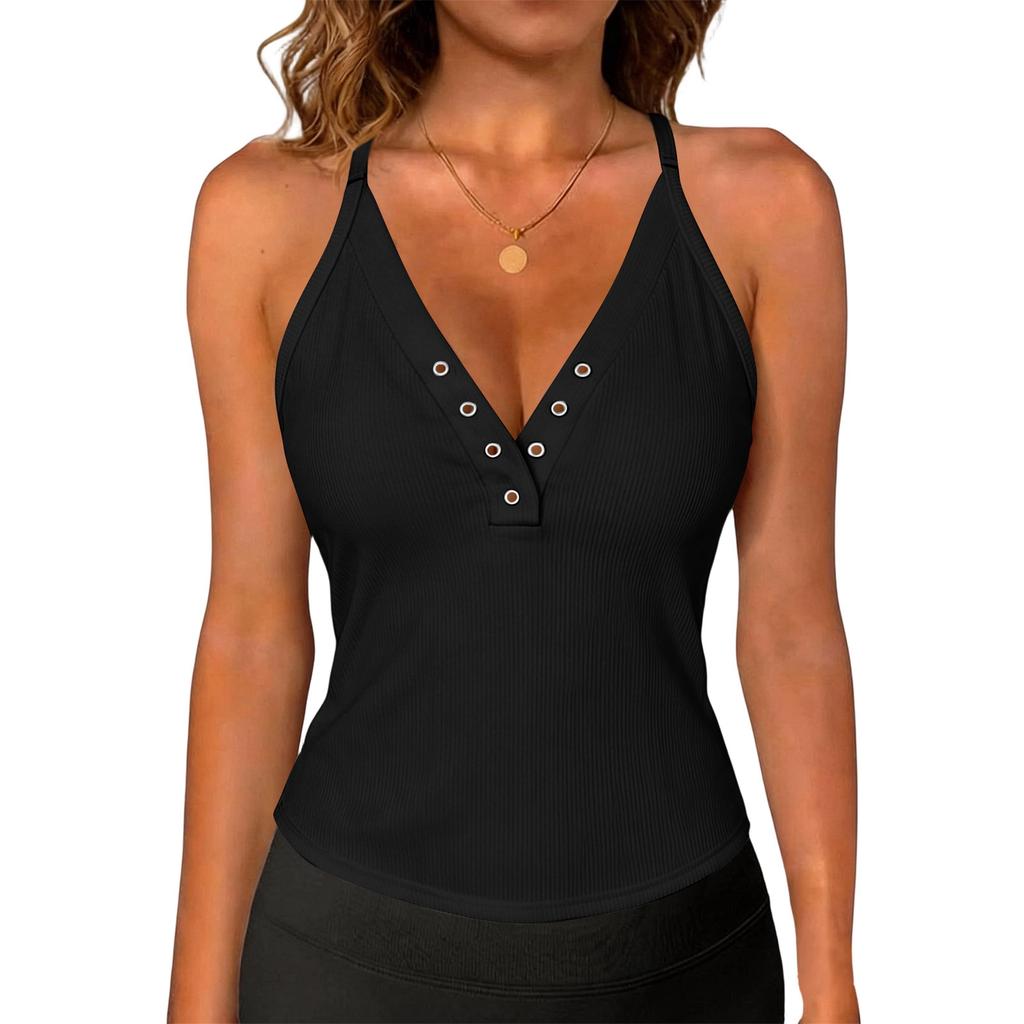 Womens Spring Tops Sleeveless V Neck Summer Shirts for Women Button Womens Summer Tops Dressy Casual Lightweight Tank Top