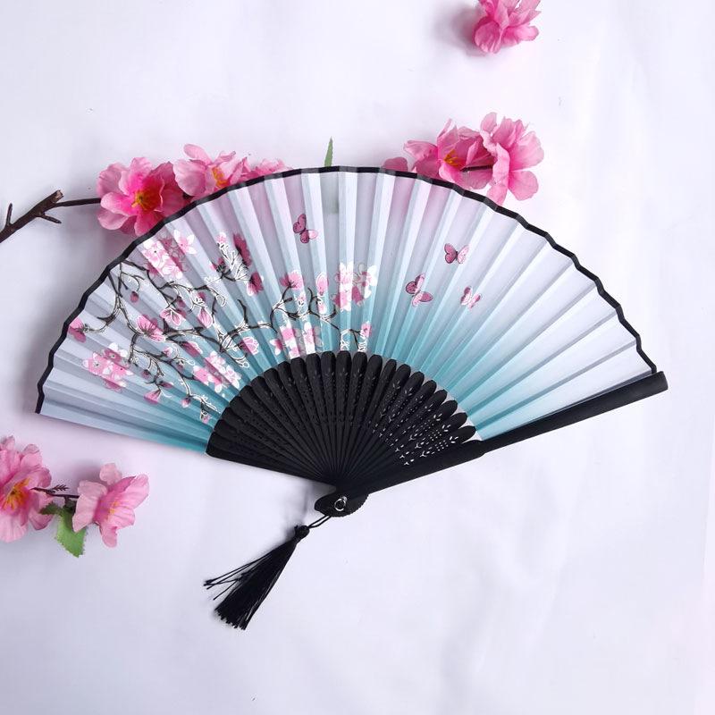 Vintage Bamboo Silk Women's Folding Fan - Portable Dance Gift
