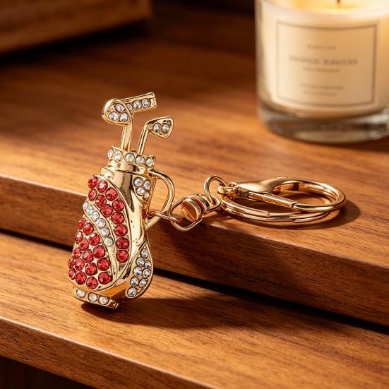 Keychain Pendant Golf Bag Shape Key Holder with Multicolor Rhinestones Anti-Oxidation Lobster Clasp Keyring Backpacks Car Accessory