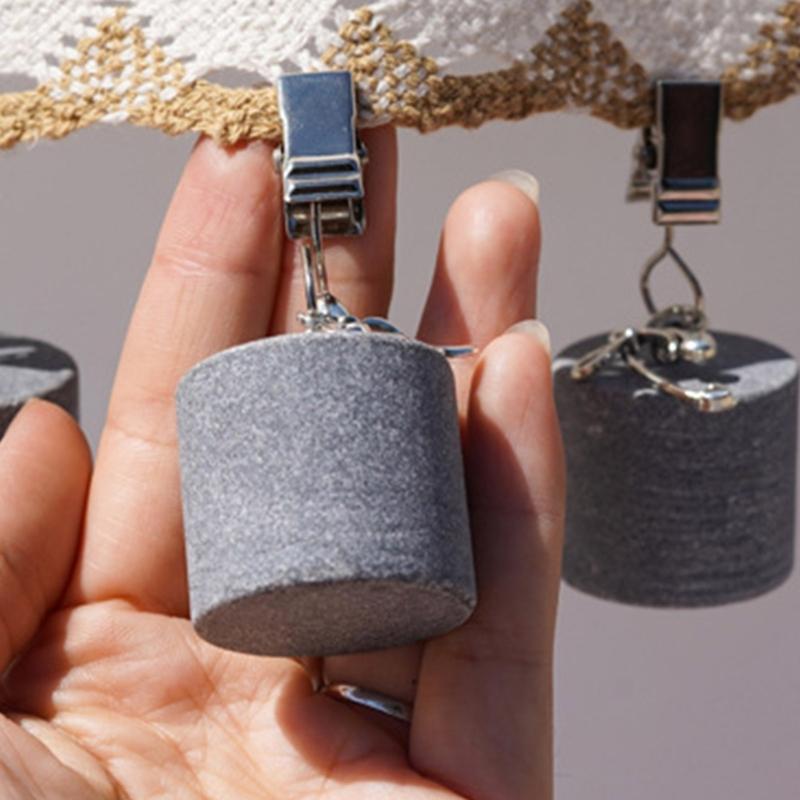 Stainless Steel Tablecloth Clamps With Natural Marble Stone Textured Elegant Cylinder Design For Modern Dining Tables