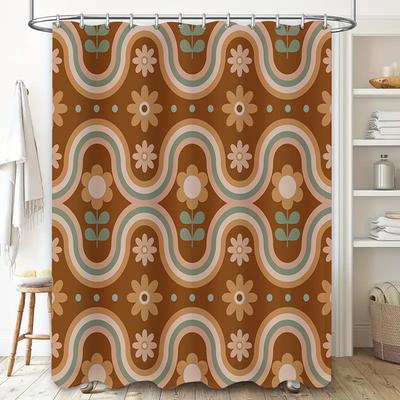 Cortina de Ducha Floral Retro Única con Patrones Ondulados ¡Perfecta para la Decoración del Baño!