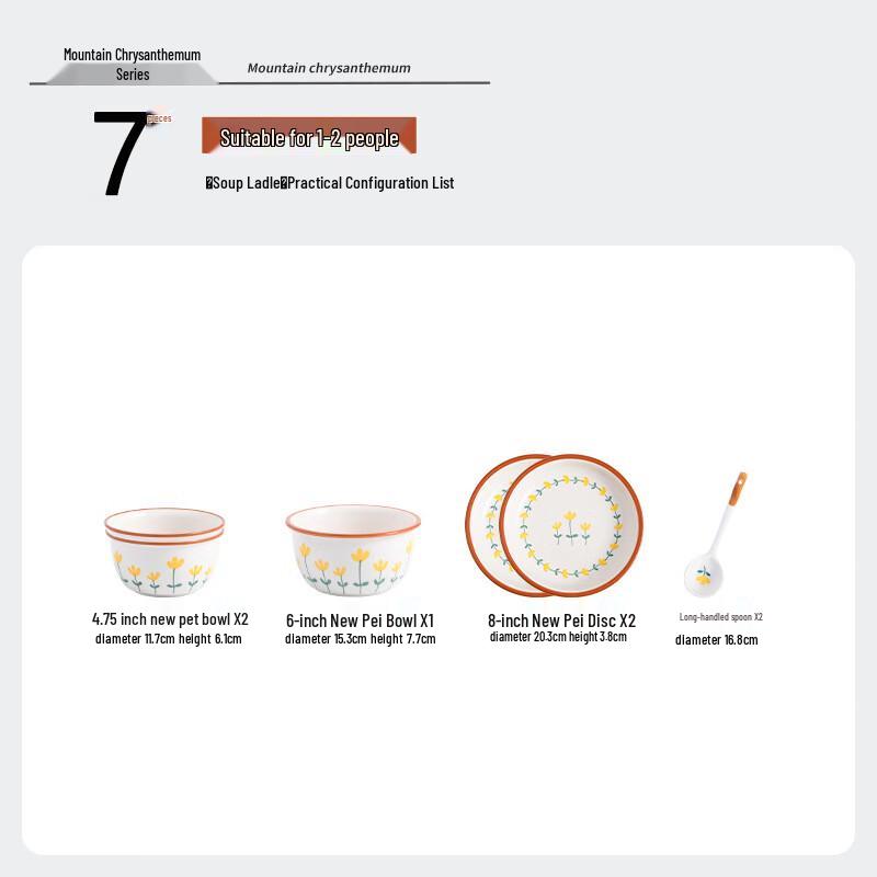 Elegant Japanese Underglaze Ceramic Dinnerware Set 7-Piece Set