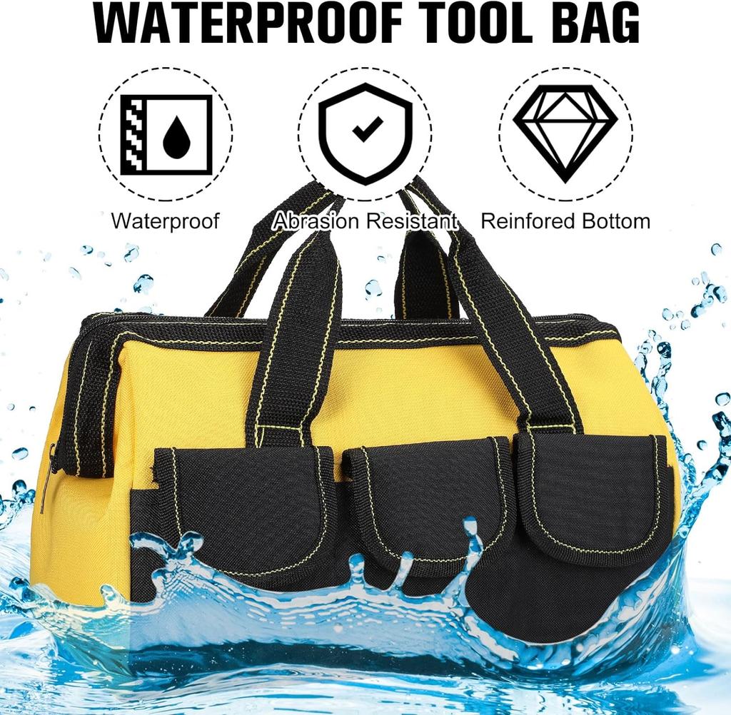 Werkzeugtasche mit wasserdichtem, hartem Boden, robuste Werkzeugtasche mit breiter Öffnung für verschiedene Werkzeuge, Elektriker, Schreiner, Mechaniker