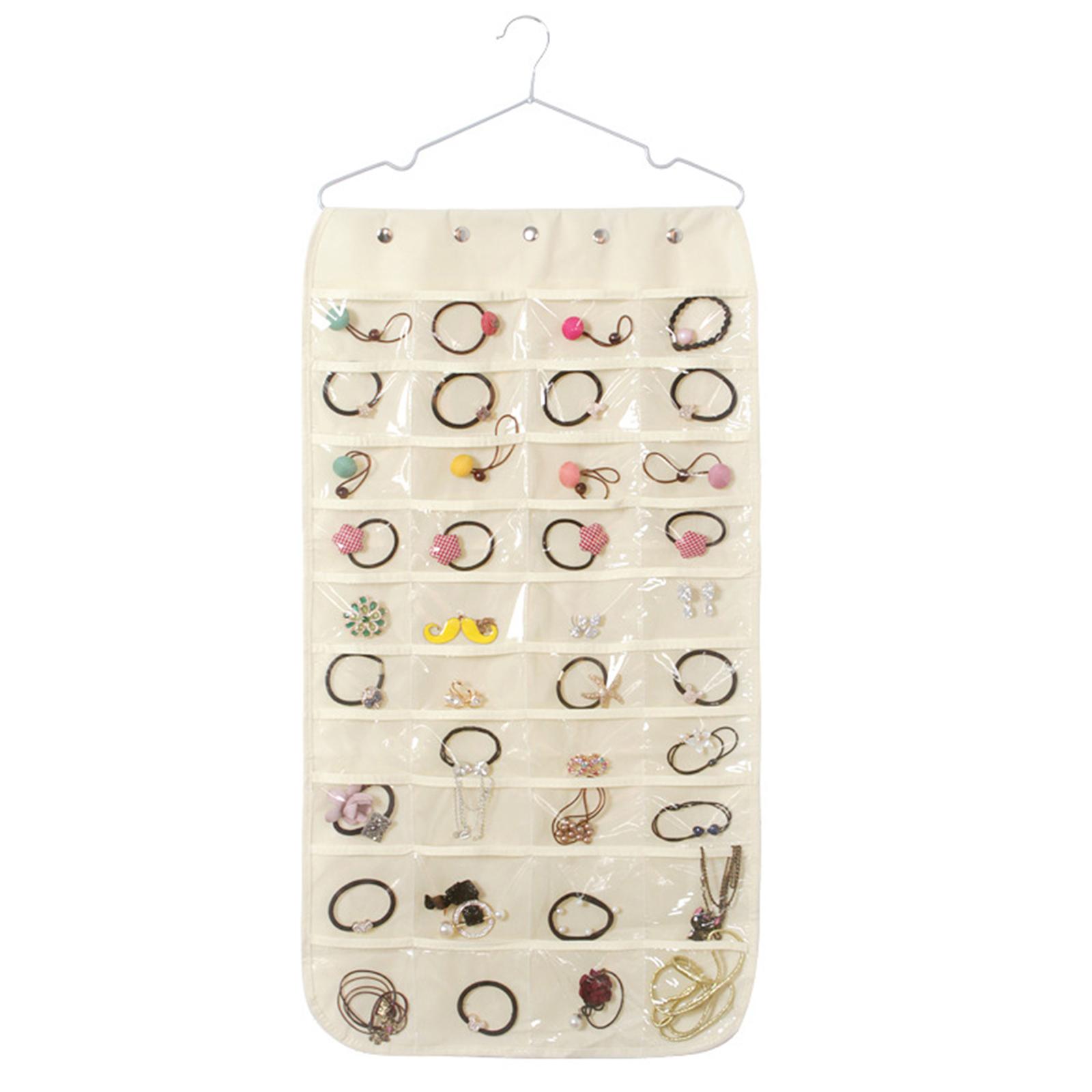 

Двусторонний держатель для ювелирных изделий, удобная подвесная сумка для хранения, органайзер для хранения ювелирных изделий, экономящий место бежевый