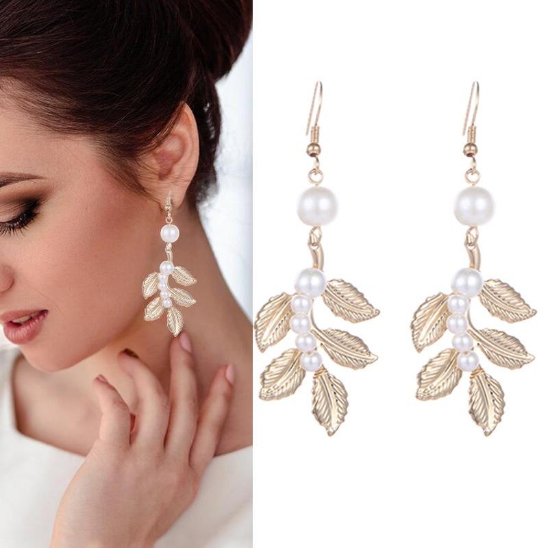 Fashion Pearl Leaf Earrings, Baroque Bridal Jewelry, Greek Muse Earrings