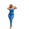 European American Strapless Slim Fit Denim Jumpsuit for Women