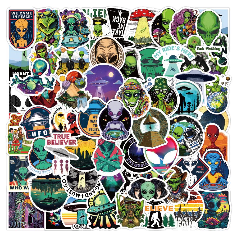60 Cartoon Alien Flying Saucer Graffiti Stickers for Notebook & Luggage Decoration - Waterproof