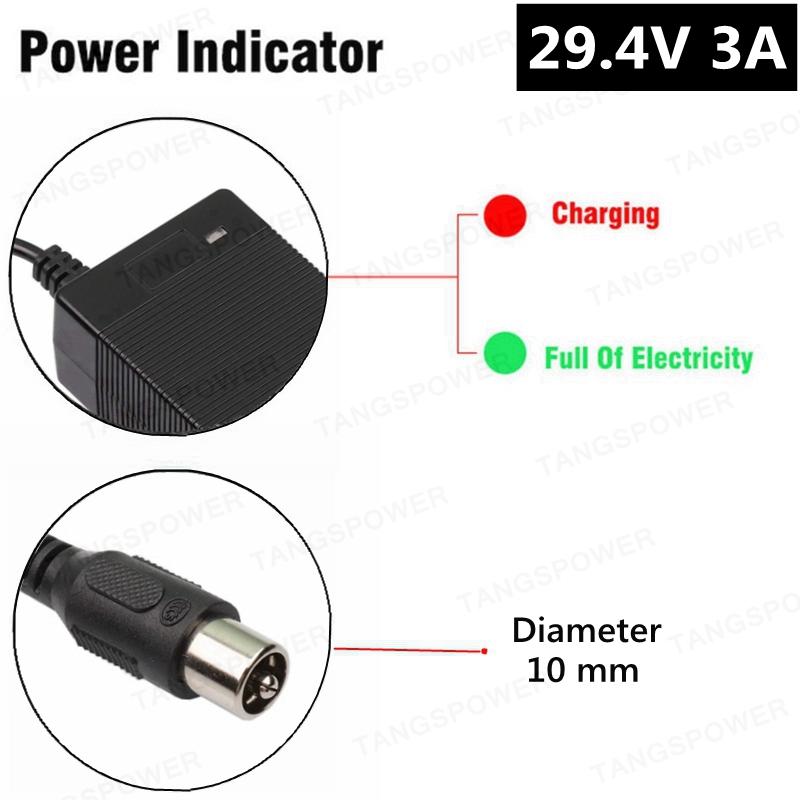 TANGSPOWER 29.4V 3A Lithium Battery Charger For 7Series Li-ion Battery Pack 24V Charger For 29.4V3A Power Tool Silent Charging