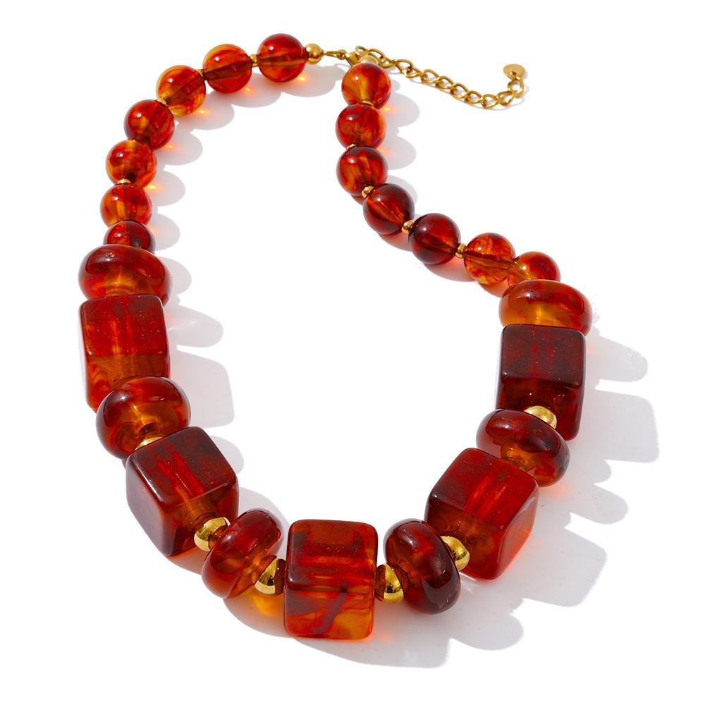 Eetit 2025 Acrylic Square Round Beads Chain Handmade Necklace Stainless Steel Autumn Winter Statement Jewelry Exclusive Style