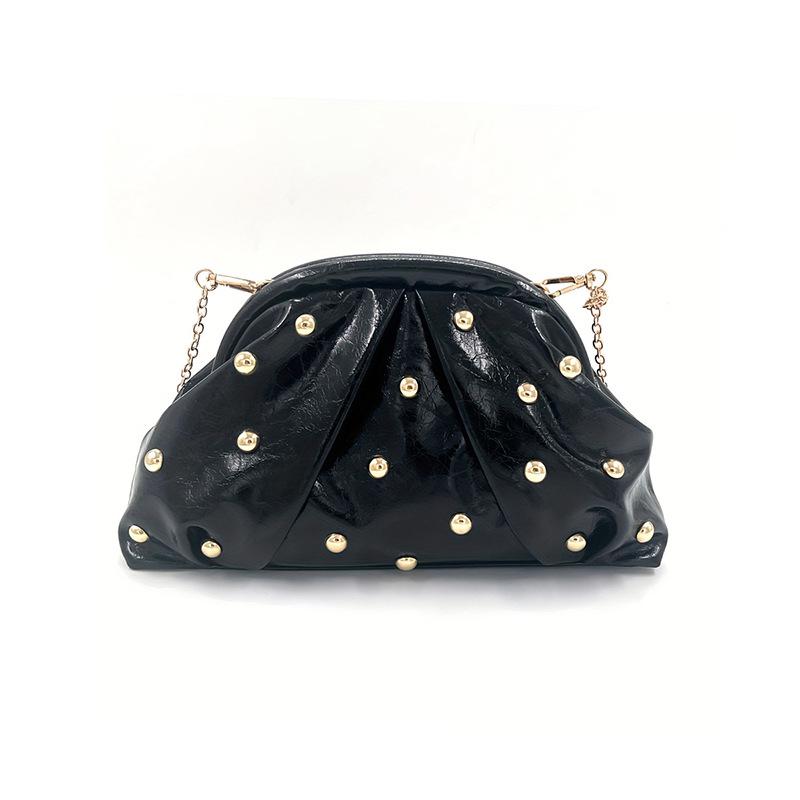 Rivet Pleated Hand-held Women s Handbag Clip Bag Fashionable Casual Simple Daily Commuting Dumpling Bag
