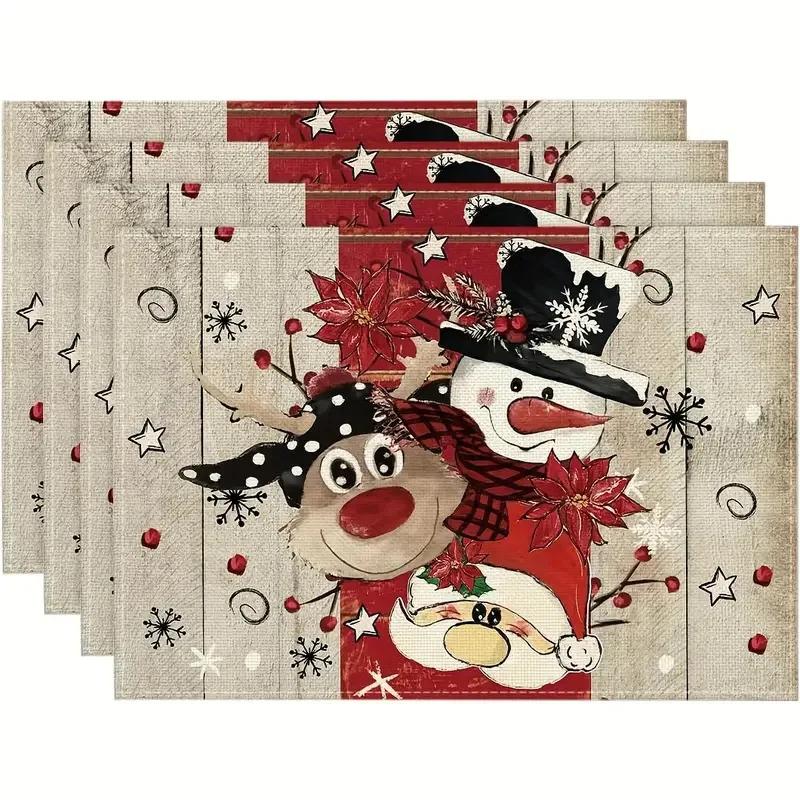 Christmas Placemats with Comical Reindeer Prints Christmas Treesdining Tables Kitchens Bar Counters Insulation Home Decor
