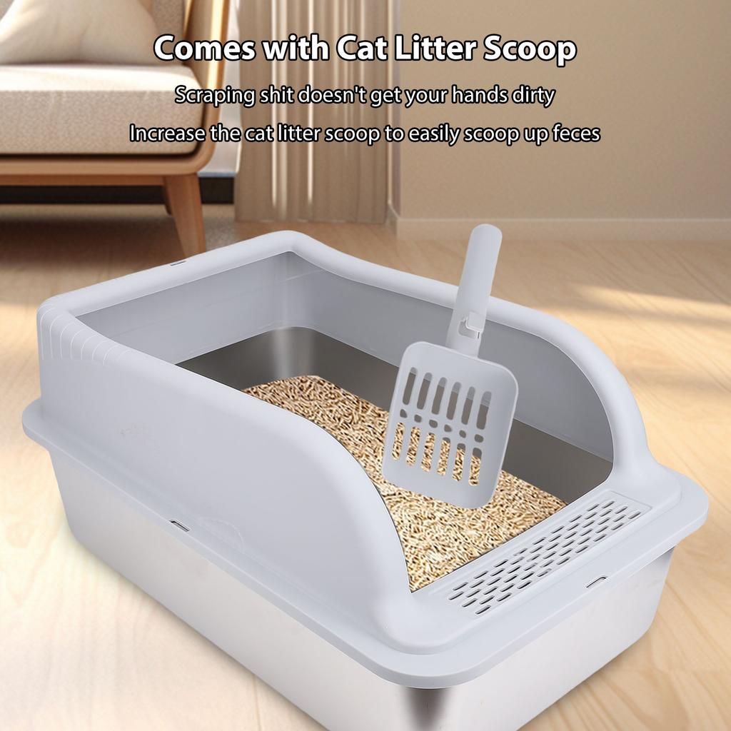 Stainless Steel Cat Litter Box with Removable Lid Enclosed High Sided Litter Box Metal Litter Pan Tray Anti Leakage