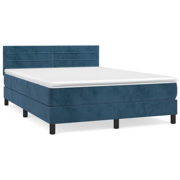 VidaXL Lit à sommier tapissier et matelas Bleu foncé 140x190cm Velours 3141363