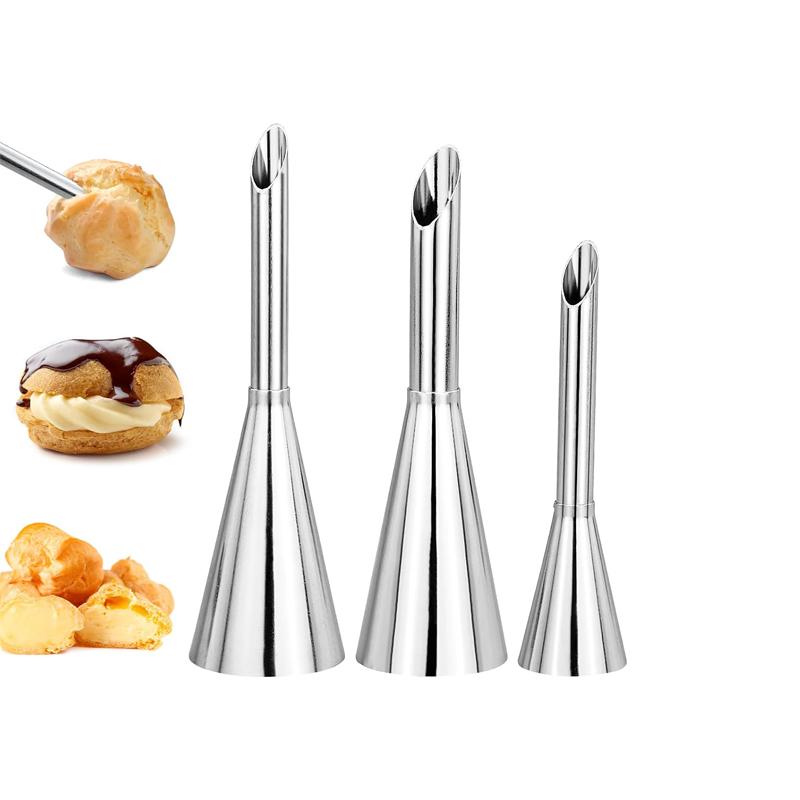 3Pcs Cream Icing Piping Nozzle Tips Set Stainless Steel Puff Mouth Puff Nozzle Tip Kit DIY Cupcake Puff Nozzle Tips Baking Tool