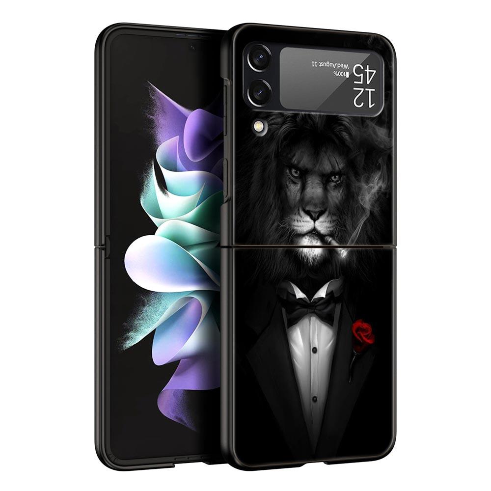 Z Flip 4 Phone Case for Samsung Galaxy Z Flip 3 5G ZFlip3 Flip3 zflip Flip4 Black Hard Cover Lion Tiger king monkey animal Shell