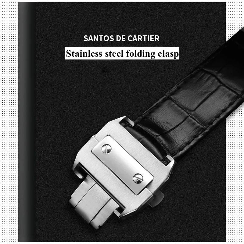 Echtes Lederarmband geeignet für Cartier Santos Armband Santos 100 Herren und Damen Faltschließe Armband 20mm 23mm