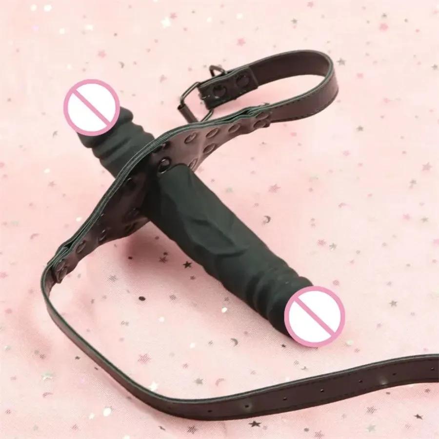 Adjustable Strap-On Dildo Gag Silicone Mouth Bondage Toy for Couple Games Double Dildo