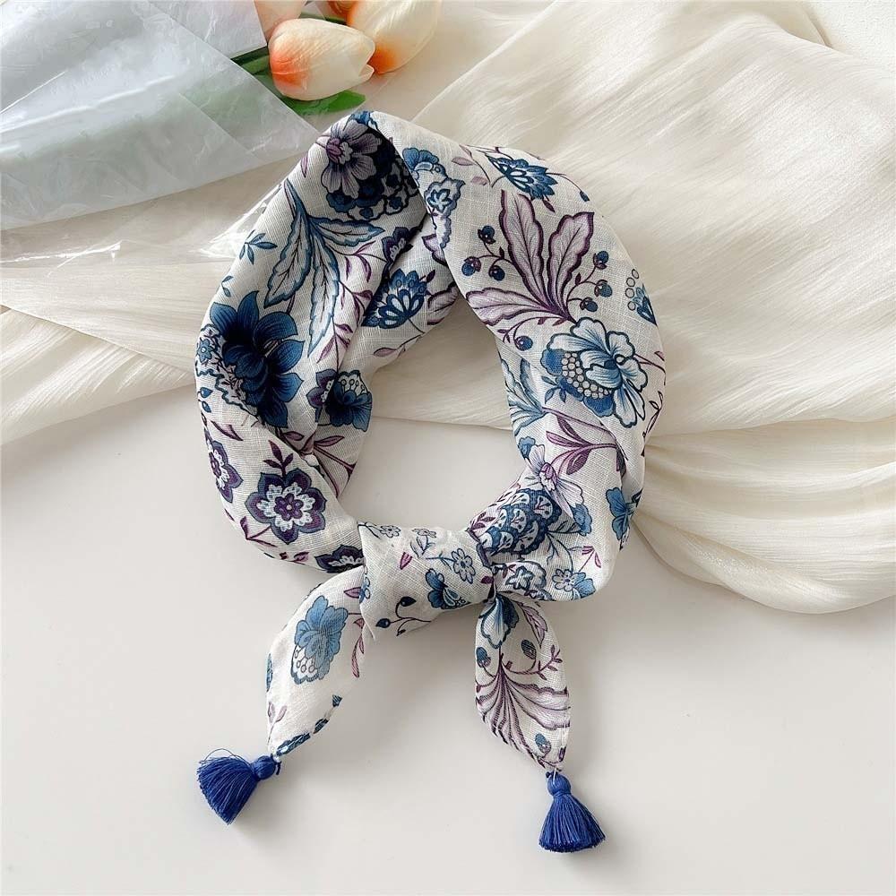 60x60cm Square Scarf Fringed Floral Kerchief Tassel Muffler Hair Bandana Travelers