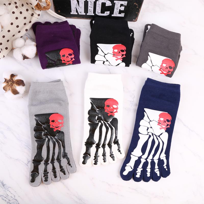 Creative Cotton Men's Five Finger Socks Soft Cotton Horror Skull Hand Claw Prints Summer Toe Socks Outdoor Sports Running Socks