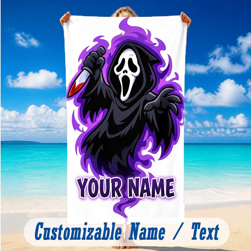 Beach Towel Custom Name Text, Quick Dry Large Towel For Beach HomeScream Ghostface