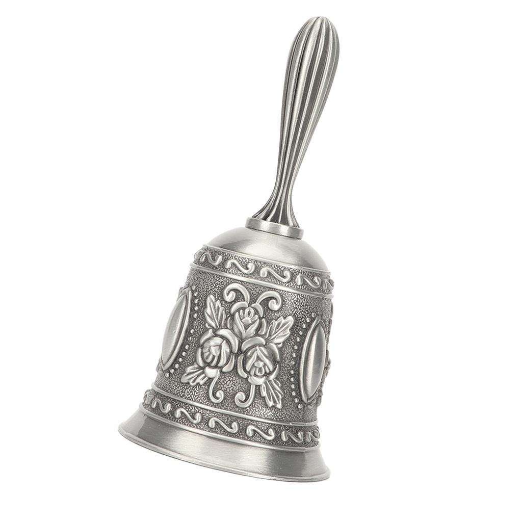 Vintage Hand Bell Flower Carving Zinc Alloy Hand Ring Bell for Bar Wedding School Silver