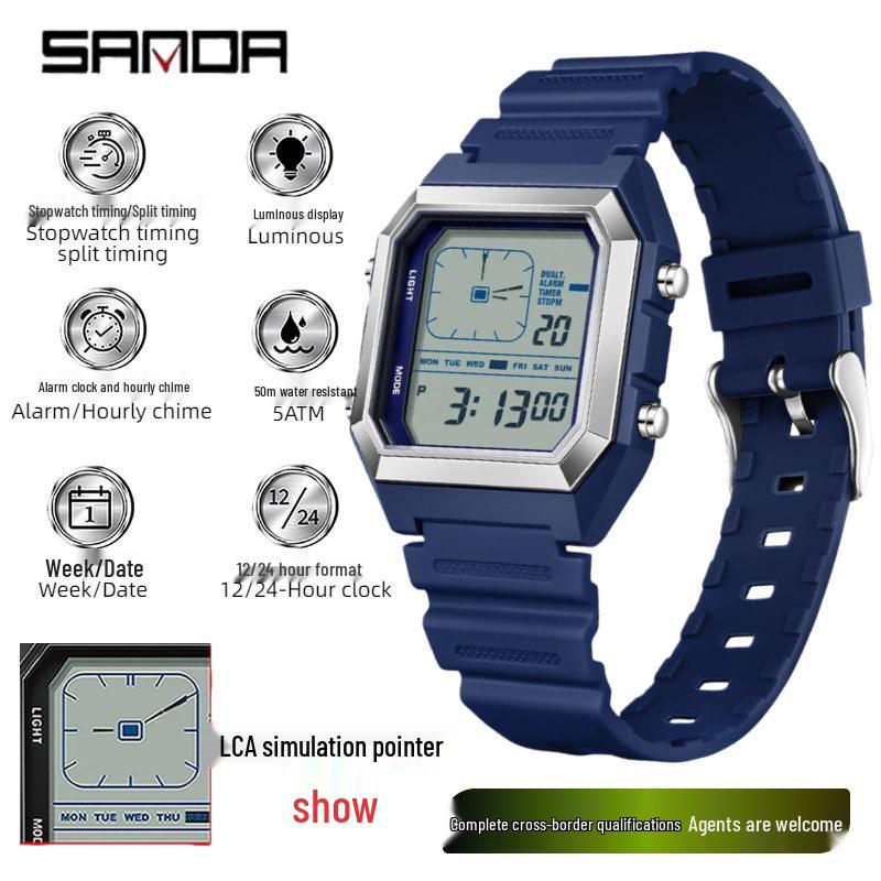 Sanda Men's Large Screen Luminous Multifunctional Waterproof Countdown Wristwatch