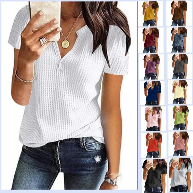 

Women Casual Loose V Neck Short Sleeve Top Medium Long New Spring Summer S белый