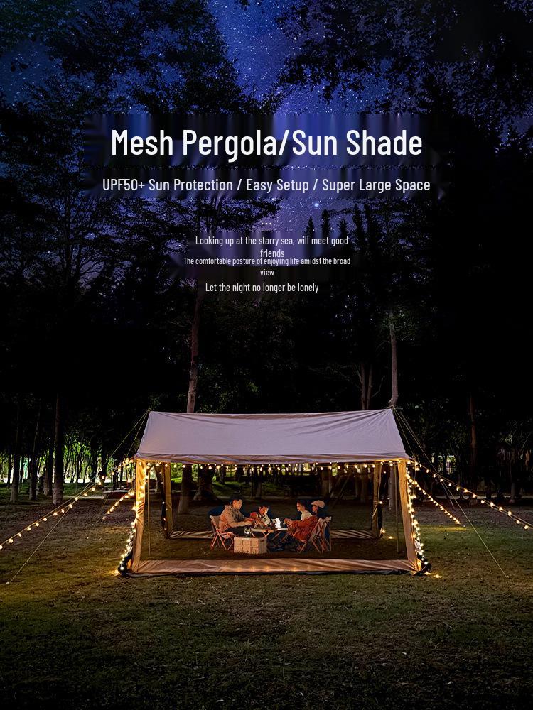 8-12 Person Portable Outdoor Mesh Canopy Tent with Mosquito Net, Sun & Rain Protection for Camping and Beach.