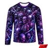 Men Gothic Full Print Skull Skeleton Long Sleeve T Shirt Halloween Punk  Print Y2K Hip Hop Family Matching Casual Fitness Tops