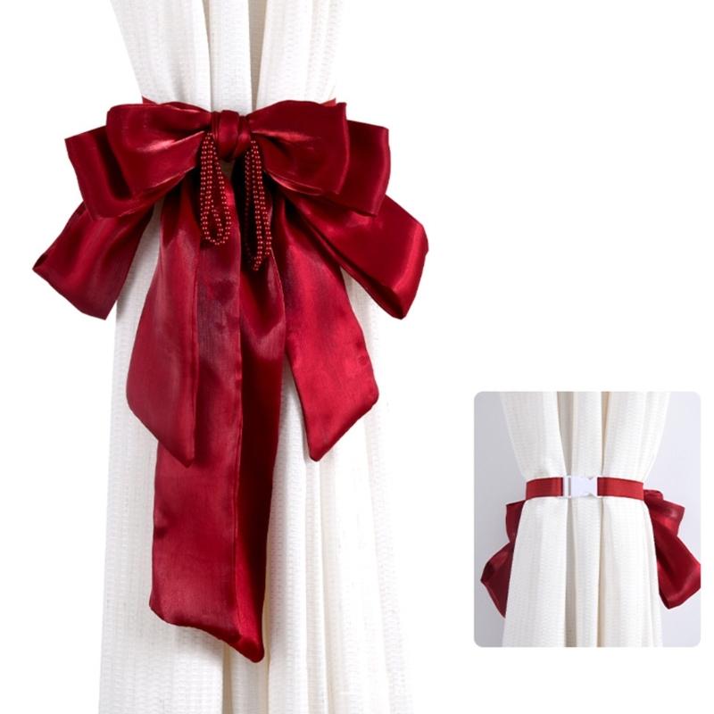 2Pieces Elegant Large Bowknot Curtain Holdbacks Straps Window Drapery Tiebacks Clips Wedding Accessories Decoration