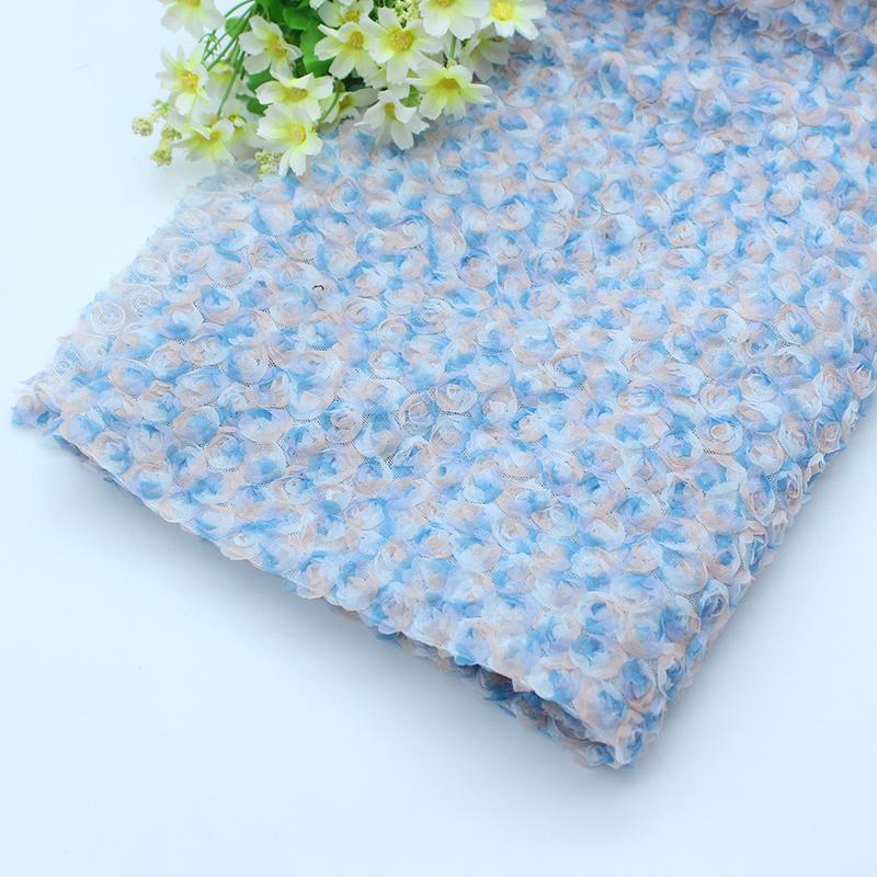 

1 Yards 3D Rose Embroidery Fabric Small Rose Mesh Designer Fabric DIY Sewing Dress Stage Performance Costume Background Decor 1Yard