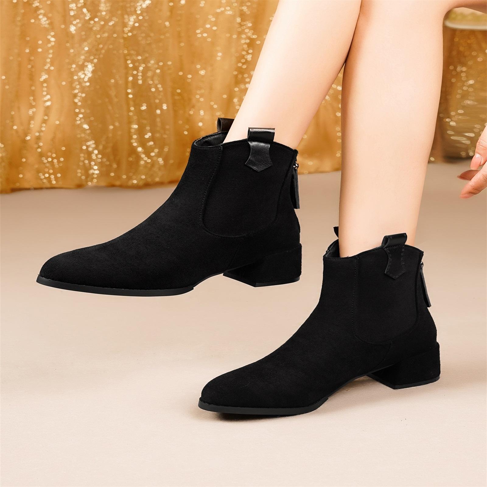 Women s Fashion Plus-Size Chunky Heel Mid-Heel Round-Toe Back-Zip Boots 41