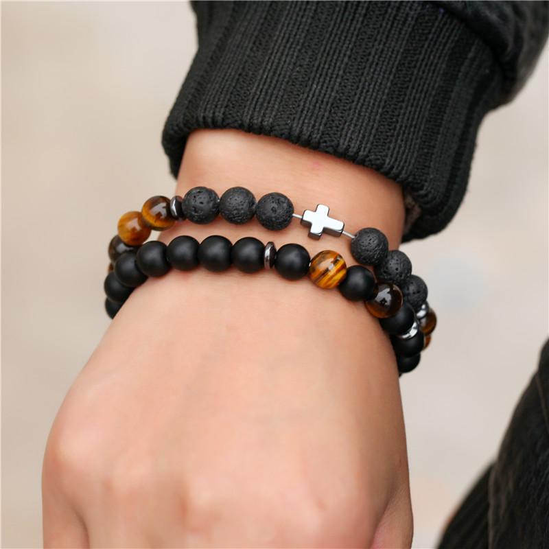 Matte Black Cubic Zirconia Ball & UFO Pendant Braided Bracelet Set
