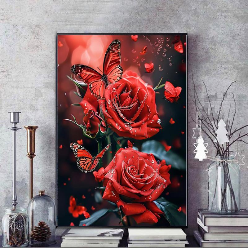 5D DIY Full Circle Diamond Painted Mosaic "Rose Flower" Diamond Rhinestone Embroidery Cross Stitch Home Decor Gift
