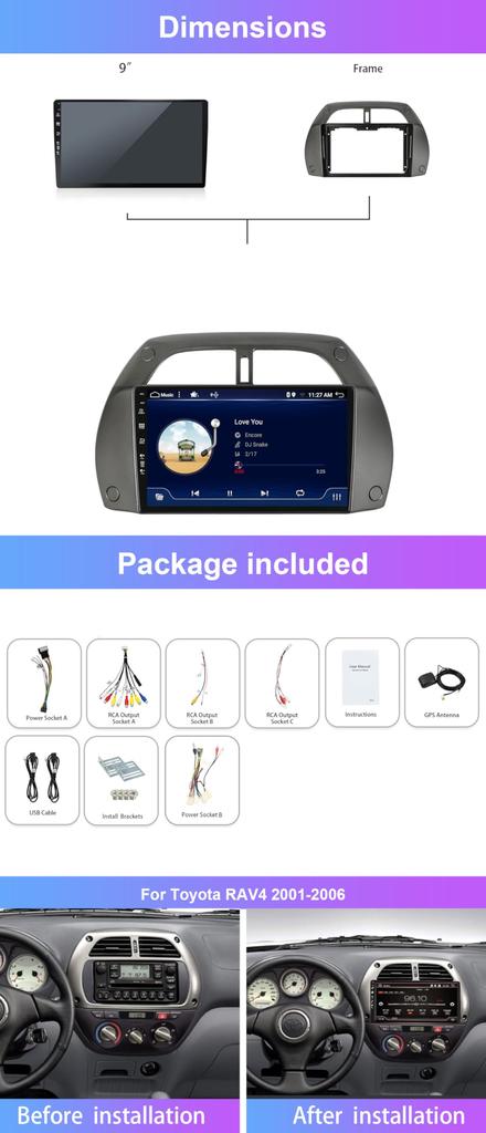 MISONDA IPS Android 13 Car Radio Stereo for Toyota RAV4 with GPS Navigation Head Free 9-inch 2001-2006 Unit, Carplay, WIF, SWC, Bluetooth, Camera,