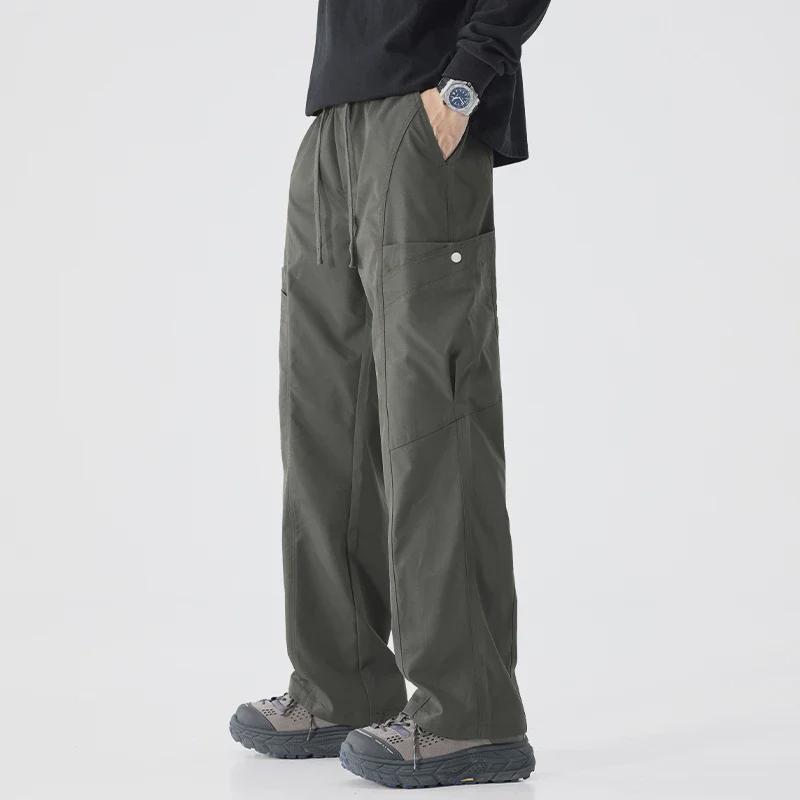 Men's Maillard Spring/Autumn Straight Casual Pants: Trendy Outdoor Functional Overalls